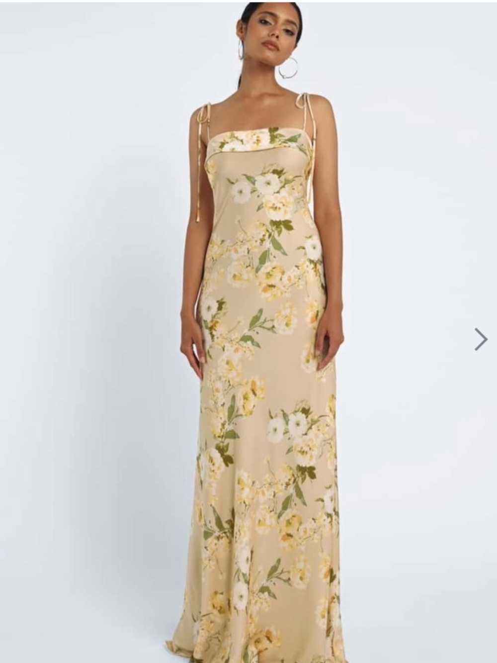 Jenny Yoo Soft Yellow Floral Satin Maxi Dress